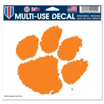 Clemson Tigers Multi-Use Decal -Clear Bckrgd 5" x 6"