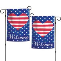 Patriotic STRIPED HEART Garden Flags 2 sided 12.5" x 18"