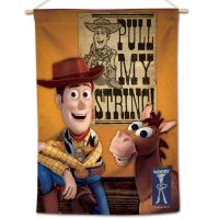 / Disney WOODY AND BULLSEYE PULL MY STRING Vertical Flag 28" x 40" Woody