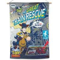 / Disney WOODY TRAIN RESCUE Vertical Flag 28" x 40" Woody