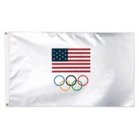 USOC Olympic Rings US FLAG W/5-RINGS Flag - Deluxe 3' X 5'